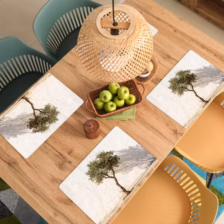 Placemat - 6 stuks - Olijfboom - muur - wit - Olijfboom - muur - wit Placemat vinyl groot