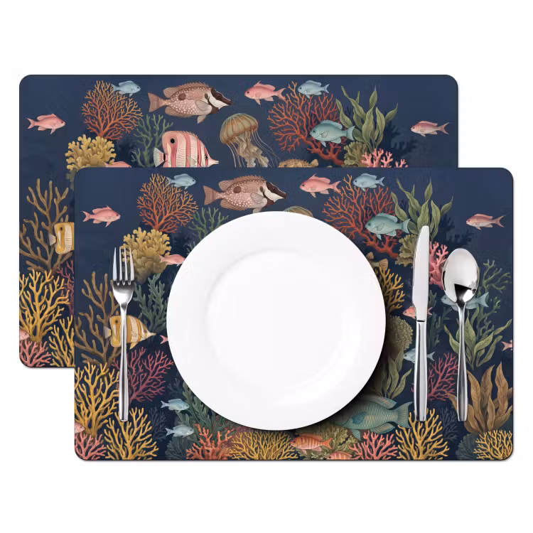 Onderwaterwereld - Vissen - Koraal - Illustratie - Kleurrijk Placemat vinyl groot -zzsfeer2_Kitchenyeah-website