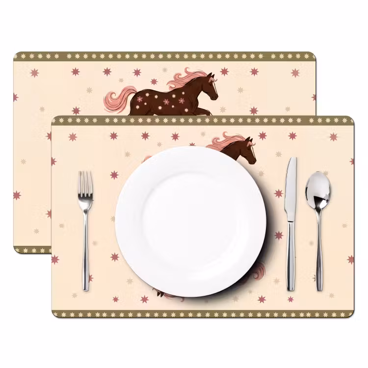 Paard - Zon - Mystiek - Illustratie - Roze Placemat vinyl groot -zzsfeer2_Kitchenyeah-website