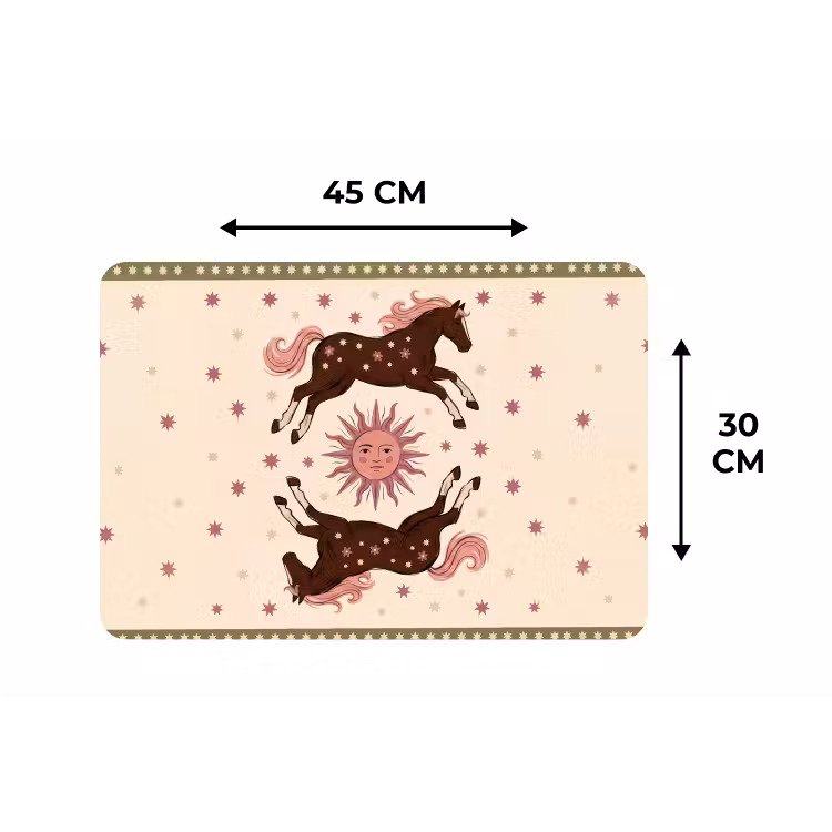Paard - Zon - Mystiek - Illustratie - Roze Placemat vinyl groot -specs