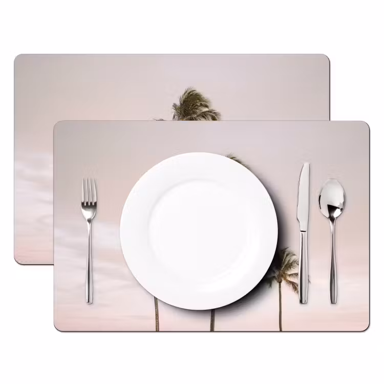 Palmbomen - Zonsondergang - Roze Placemat vinyl groot -zzsfeer2_Kitchenyeah-website