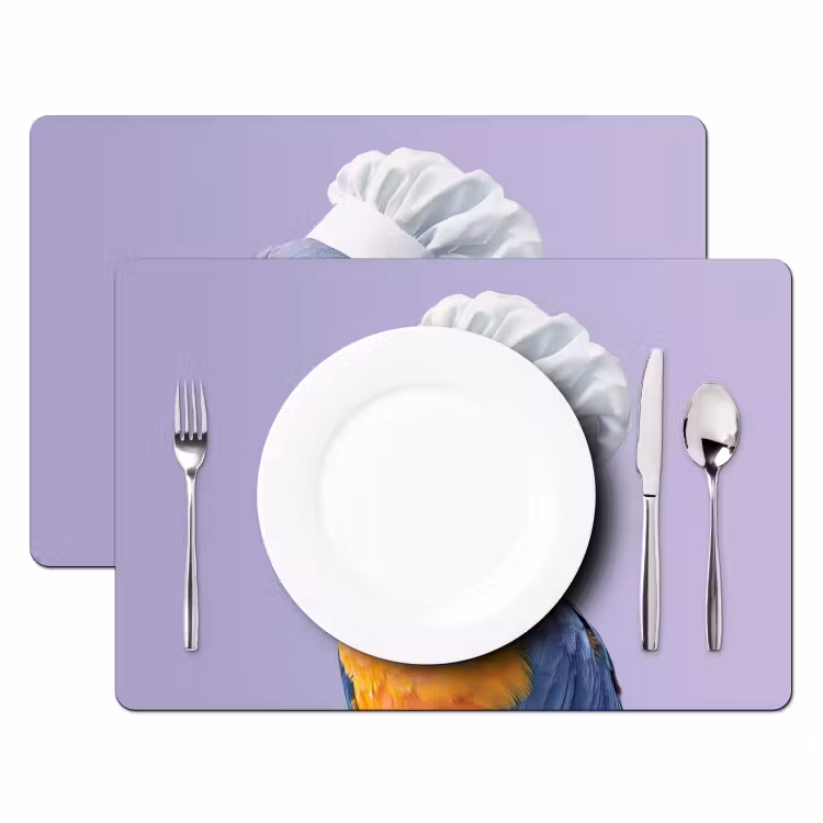 Papegaai - Koksmuts - Paars - Cute Placemat vinyl groot -zzsfeer2_Kitchenyeah-website