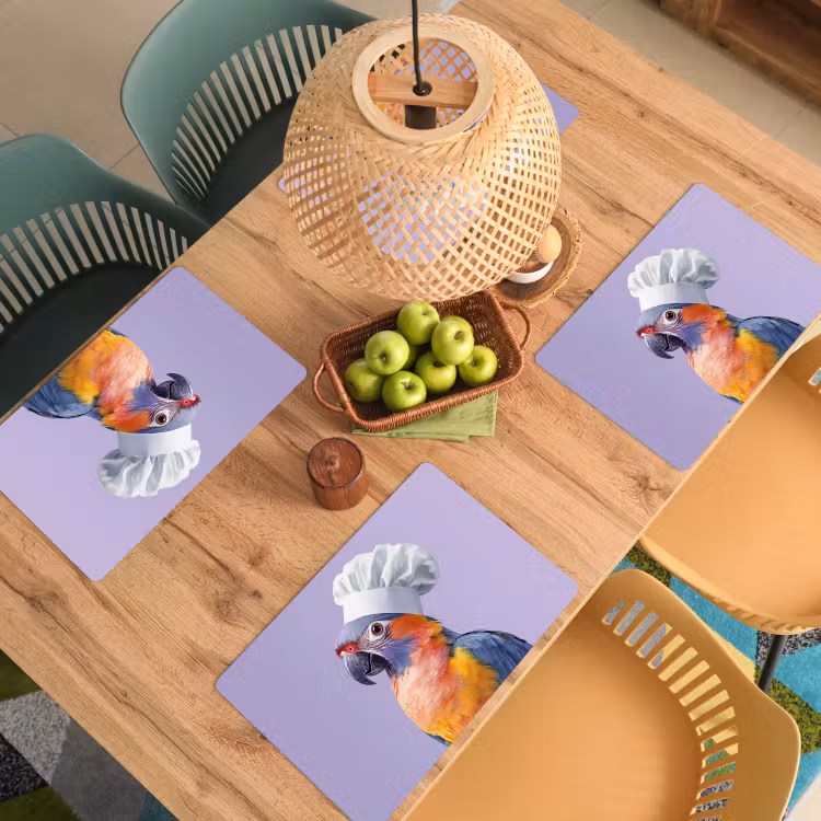Papegaai - Koksmuts - Paars - Cute Placemat vinyl groot -zzsfeer5_Kitchenyeah-website