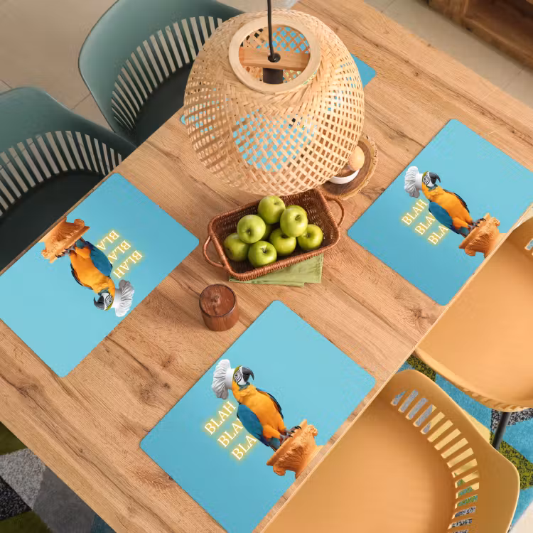 Papegaai - Koksmuts - Quote - Neon Placemat vinyl groot -zzsfeer5_Kitchenyeah-website