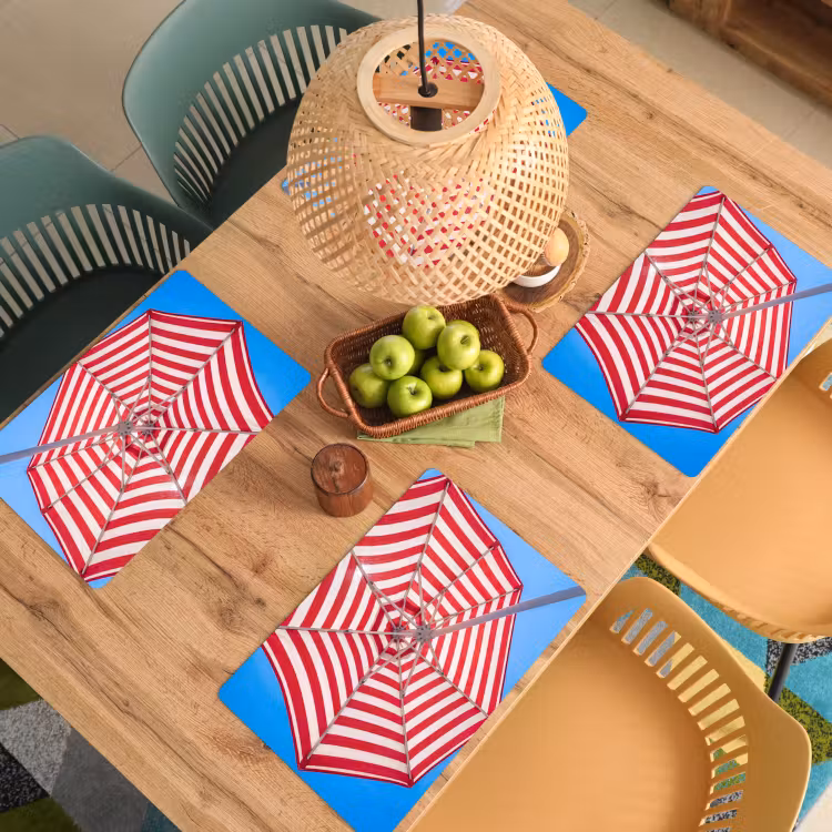 Parasol - Strepen - Zomer - Rood - Blauw Placemat vinyl groot -zzsfeer5_Kitchenyeah-website