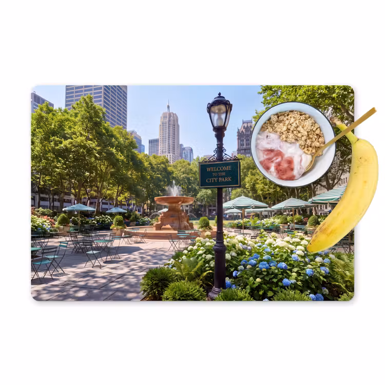 Park - Fontein - Stad - Natuur Placemat vinyl groot -zzzproduct_Kitchenyeah-website