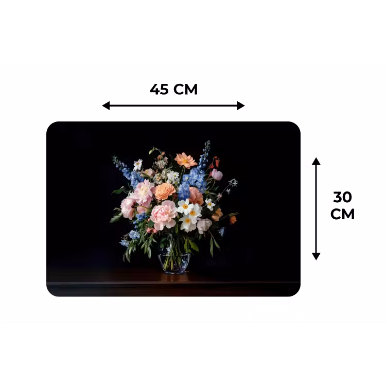 Pastel - Bloemen - Glazen - Vaas Placemat vinyl groot -specs