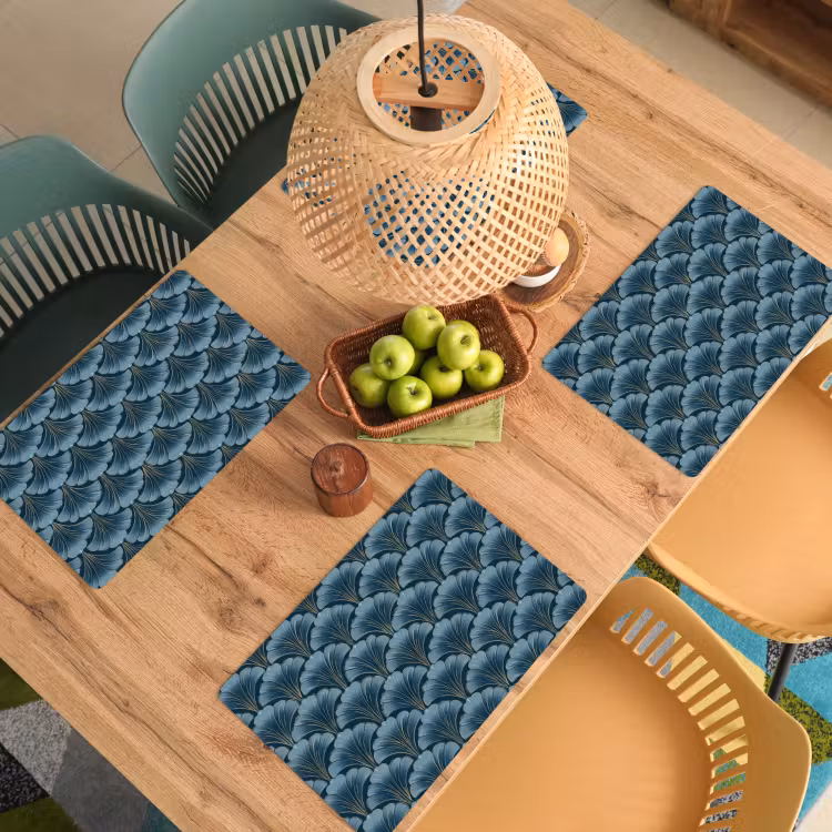 Patroon - Ginkgoblad - Blauw Placemat vinyl groot 368 -zzsfeer5_Kitchenyeah-website