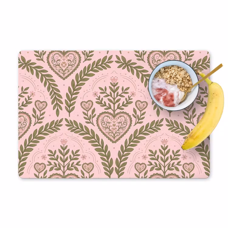 Patroon - Hart - Bloemen - Folkloristisch - Roze Placemat vinyl groot -zzzproduct_Kitchenyeah-website