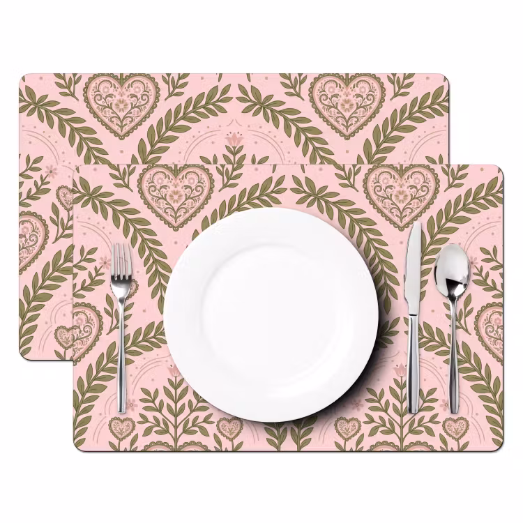Patroon - Hart - Bloemen - Folkloristisch - Roze Placemat vinyl groot -zzsfeer2_Kitchenyeah-website