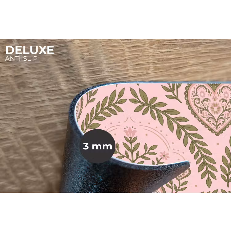 Patroon - Hart - Bloemen - Folkloristisch - Roze Placemat vinyl groot -closeup