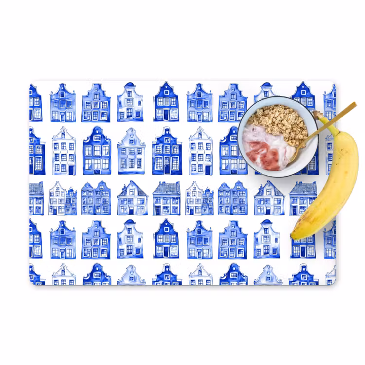 Patroon - Huizen - Blauw Placemat vinyl groot 368 -zzzproduct_Kitchenyeah-website