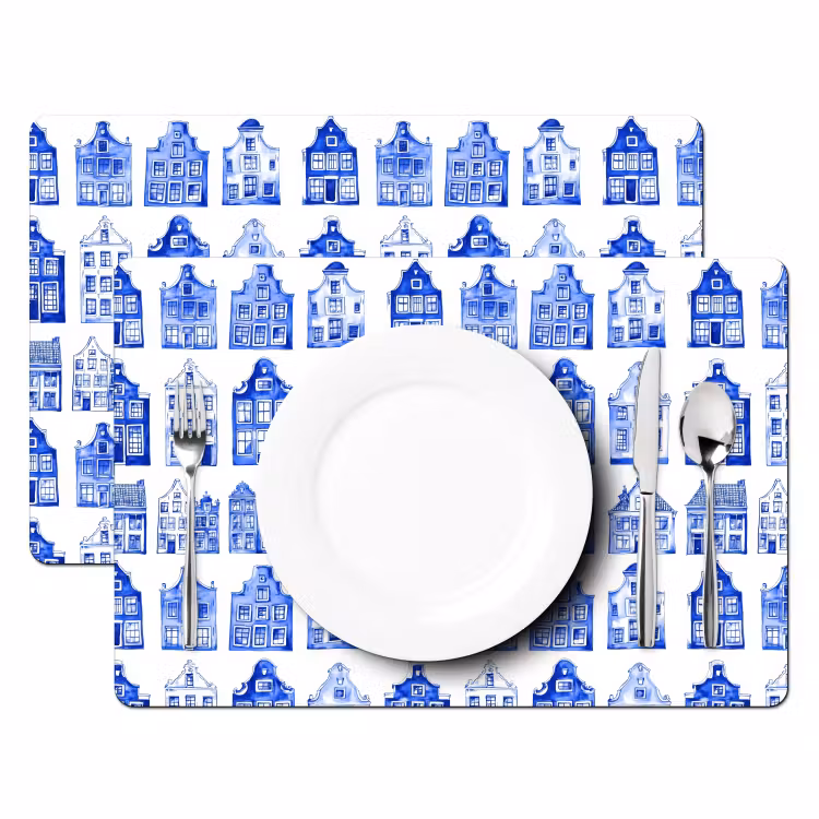Patroon - Huizen - Blauw Placemat vinyl groot 368 -zzsfeer2_Kitchenyeah-website