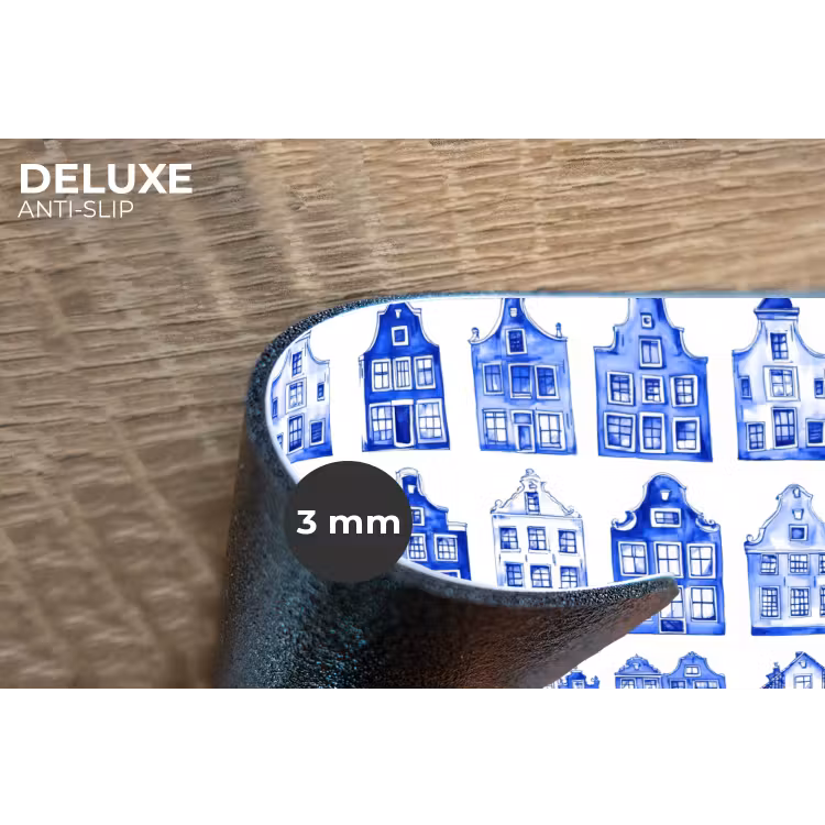 Patroon - Huizen - Blauw Placemat vinyl groot 368 -closeup