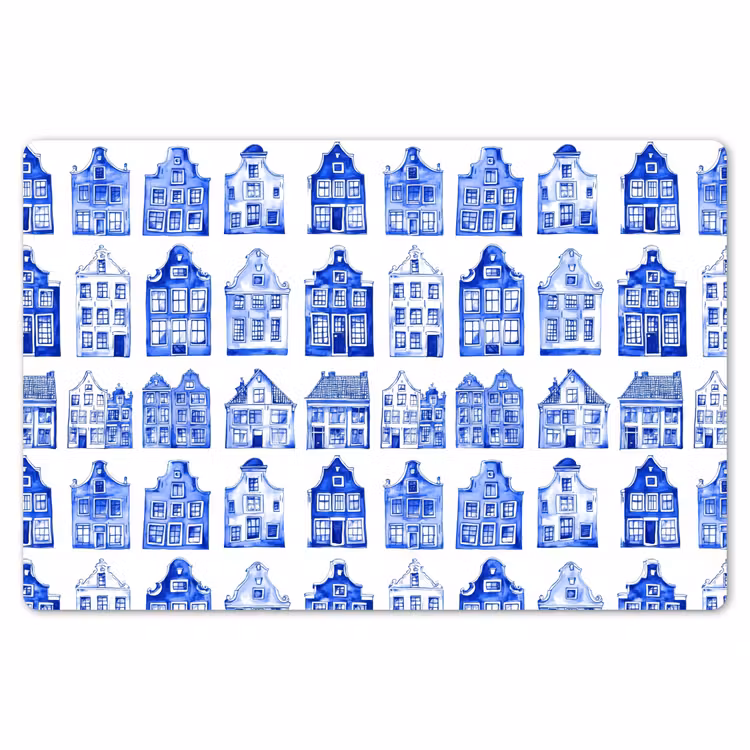 Patroon - Huizen - Blauw Placemat vinyl groot 368 -zzsfeer1_Kitchenyeah-website