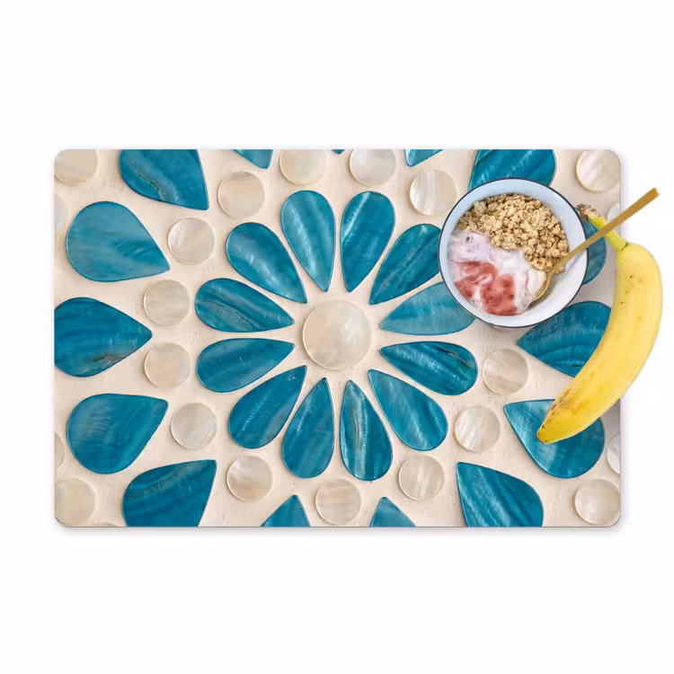 Patroon - Mozaïek - Schelpen - Abstract - Turquoise Placemat vinyl groot -zzzproduct_Kitchenyeah-website