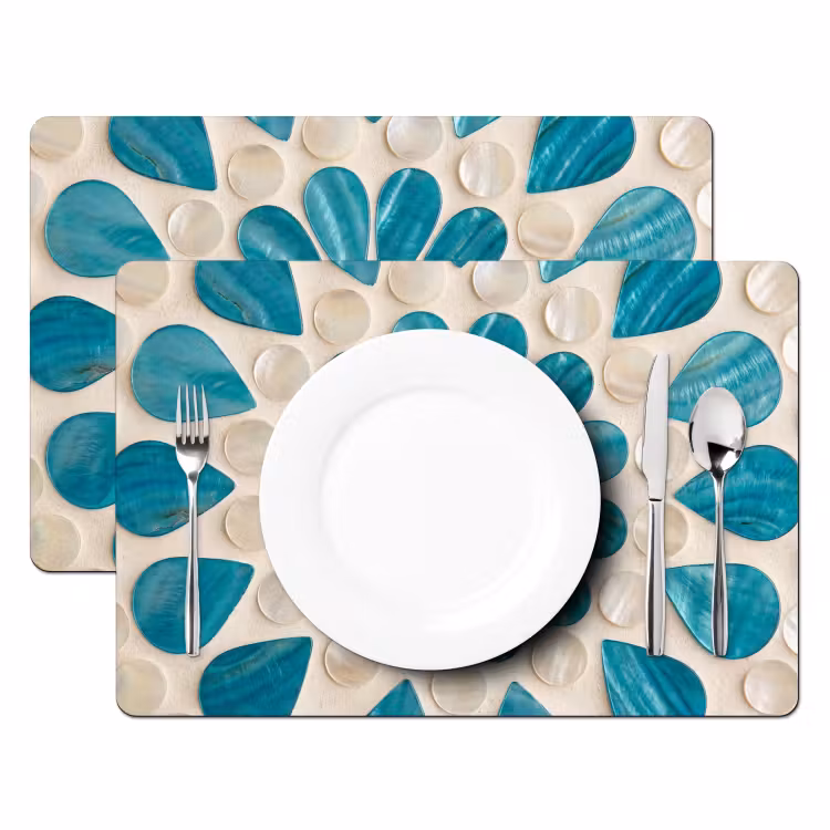 Patroon - Mozaïek - Schelpen - Abstract - Turquoise Placemat vinyl groot -zzsfeer2_Kitchenyeah-website