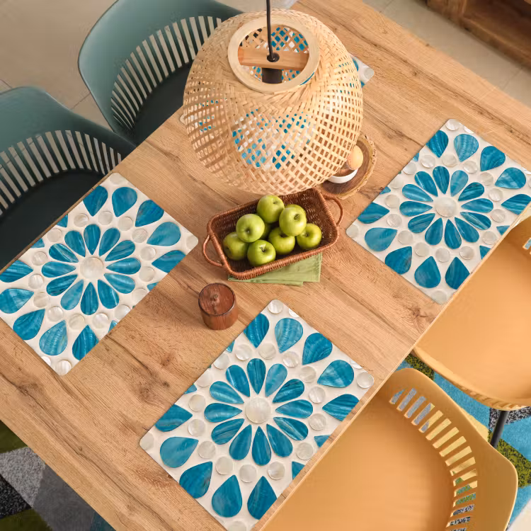 Patroon - Mozaïek - Schelpen - Abstract - Turquoise Placemat vinyl groot -zzsfeer5_Kitchenyeah-website