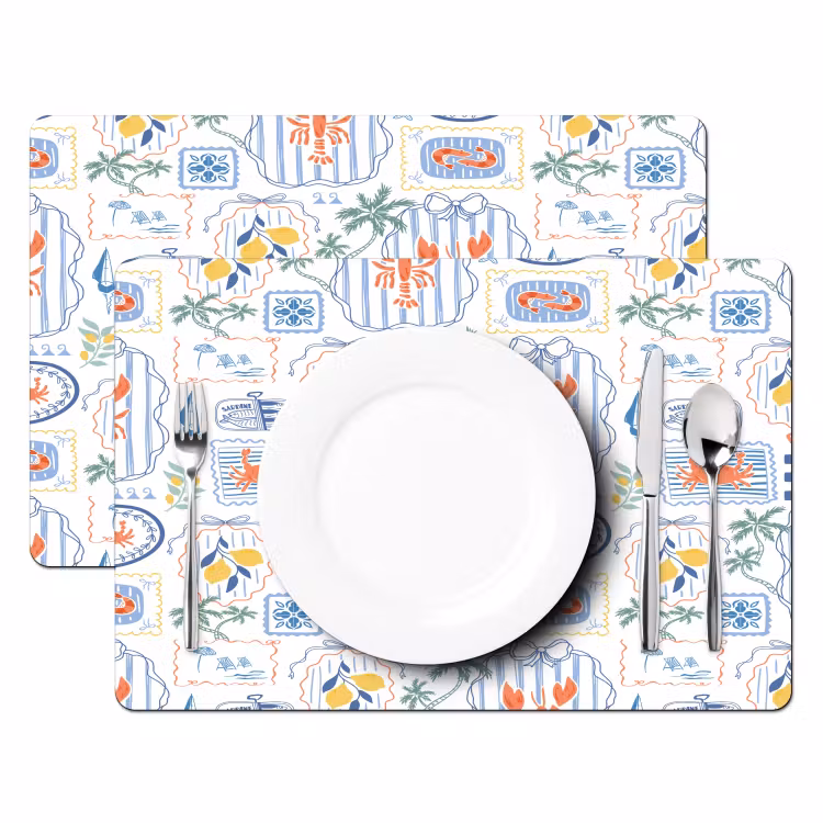Zee - Sfeer - Krab - Blauw Placemat vinyl groot 368 -zzsfeer2_Kitchenyeah-website