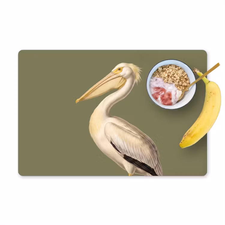 Pelikaan - Wit - Vogel - Klassiek - Natuur Placemat vinyl groot -zzzproduct_Kitchenyeah-website