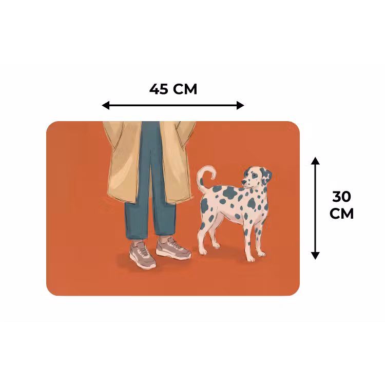 Persoon - Hond - Dieren - Illustratie - Modern Placemat vinyl groot -specs