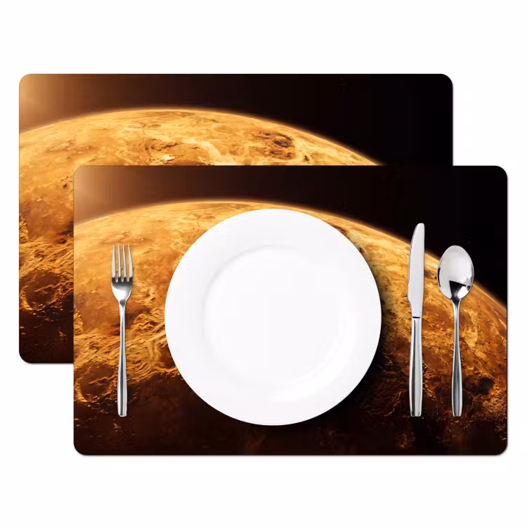 Placemat - 6 stuks - Planeet - Ruimte - Oranje - Planeet - Ruimte - Oranje Placemat vinyl groot