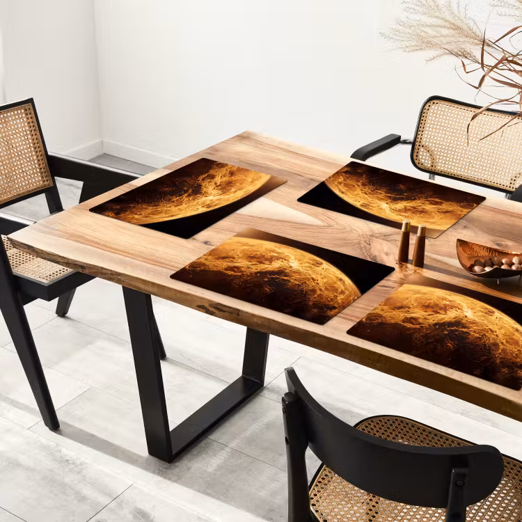 Placemat - 6 stuks - Planeet - Ruimte - Oranje - Planeet - Ruimte - Oranje Placemat vinyl groot