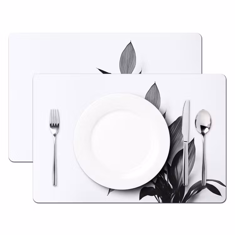 Plant - Bladeren - Minimalistisch - Zwart Placemat vinyl groot -zzsfeer2_Kitchenyeah-website