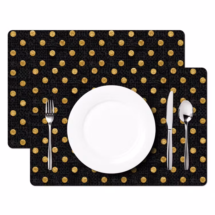 Polka Dot - Stippen - Goud - Zwart Placemat vinyl groot 368 -zzsfeer2_Kitchenyeah-website