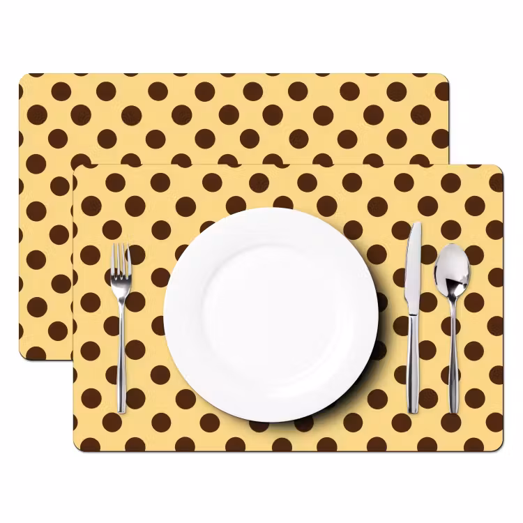 Polka Dot - Stippen - Retro - Geel - Bruin Placemat vinyl groot 368 -zzsfeer2_Kitchenyeah-website