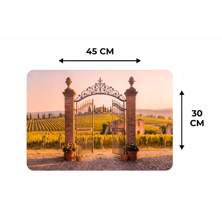 Poort - Landschap - Platteland - Zonlicht - Warm Placemat vinyl groot -specs