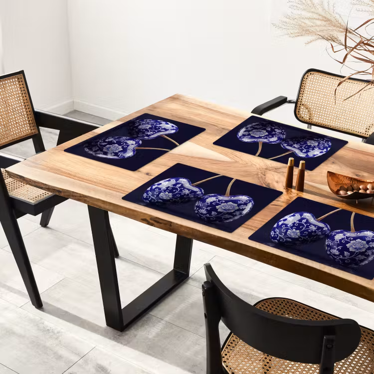 Porselein- Kersen - Delfts - Blauw Placemat vinyl groot -zzsfeer4_Kitchenyeah-website