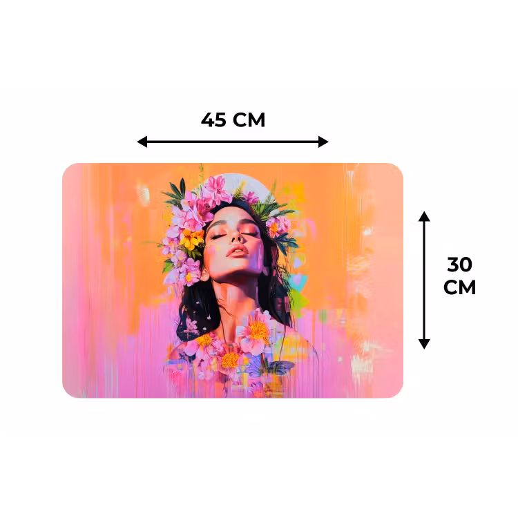 Portret - Bloemenkroon - Vrouw Placemat vinyl groot -specs