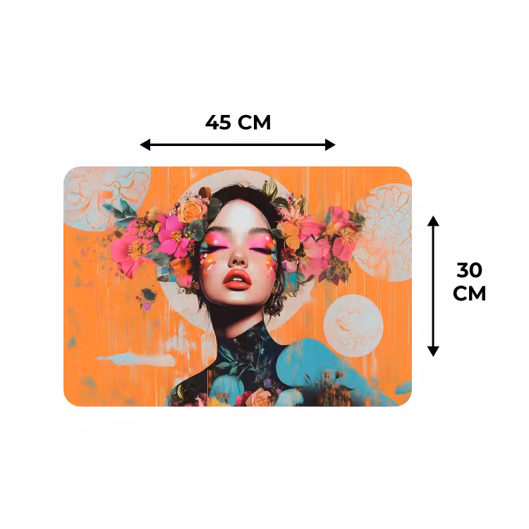 Portret - Vrouw - Abstract - Bloemen Placemat vinyl groot -specs
