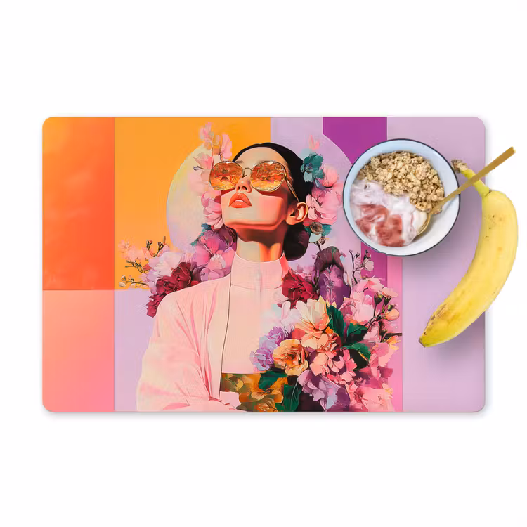 Portret - Vrouw - Abstract - Bloemen Placemat vinyl groot -zzzproduct_Kitchenyeah-website