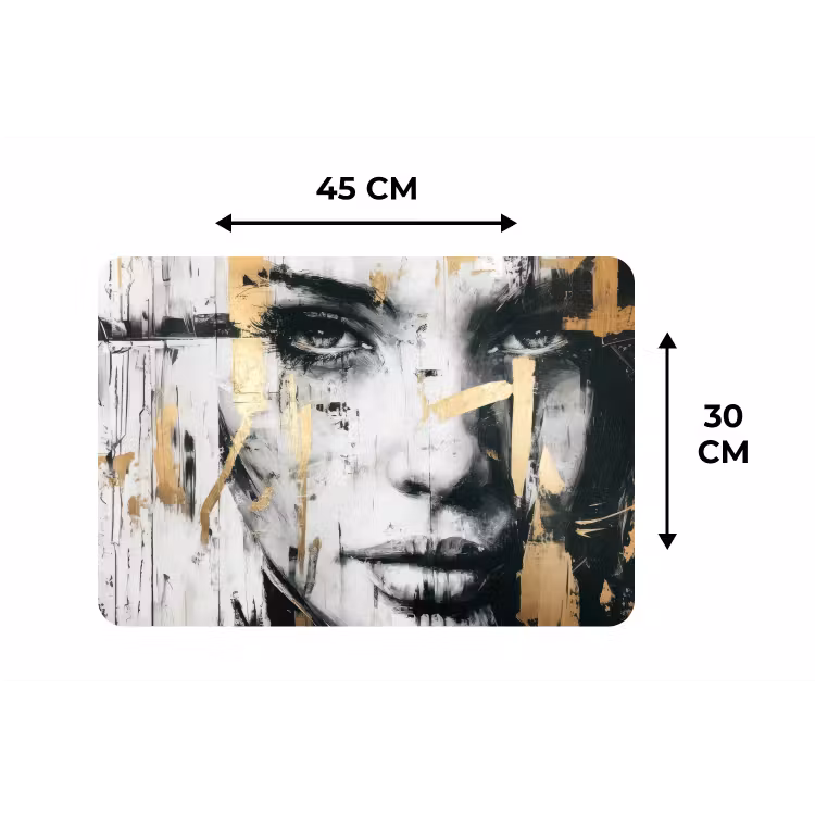 Portret - Vrouw - Penseelstreken - Goud Placemat vinyl groot -specs