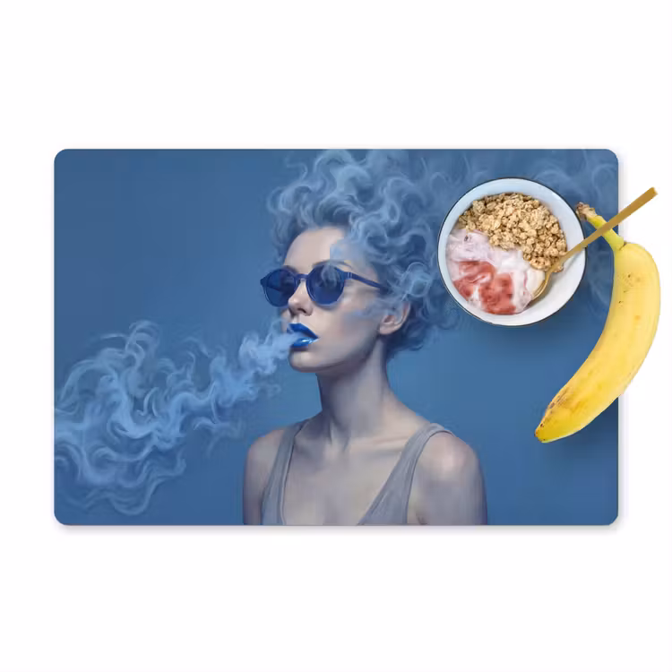 Portret - Zonnebril - Rook - Abstract - Blauw Placemat vinyl groot -zzzproduct_Kitchenyeah-website