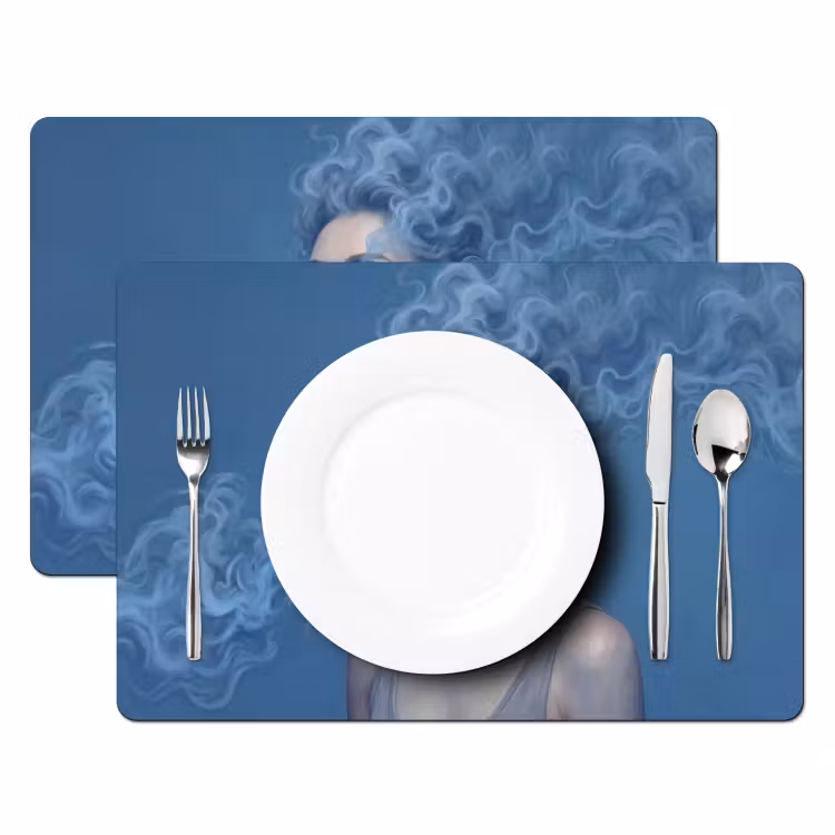 Portret - Zonnebril - Rook - Abstract - Blauw Placemat vinyl groot -zzsfeer2_Kitchenyeah-website