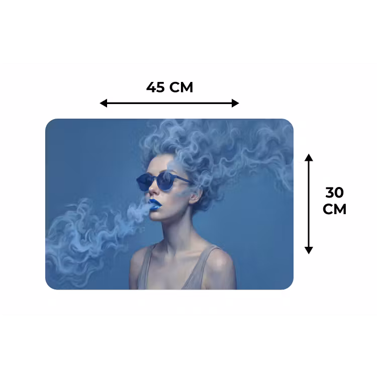 Portret - Zonnebril - Rook - Abstract - Blauw Placemat vinyl groot -specs
