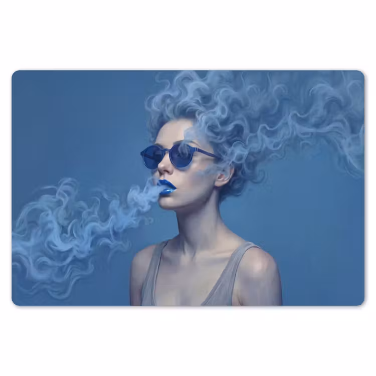 Portret - Zonnebril - Rook - Abstract - Blauw Placemat vinyl groot -zzsfeer1_Kitchenyeah-website
