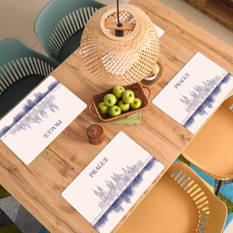 Praag - Skyline - Architectuur - Blauw Placemat vinyl groot -zzsfeer5_Kitchenyeah-website