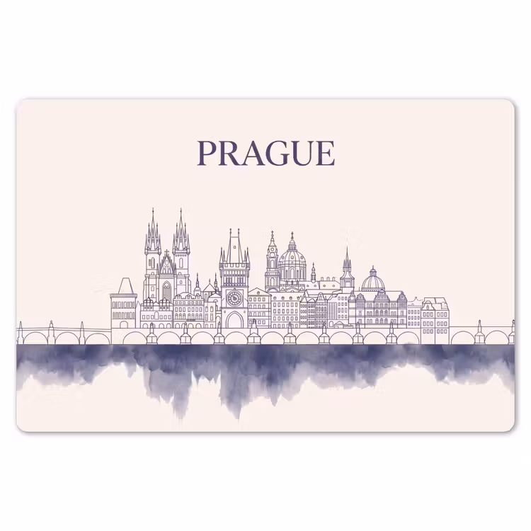Praag - Skyline - Architectuur - Blauw Placemat vinyl groot -zzsfeer1_Kitchenyeah-website