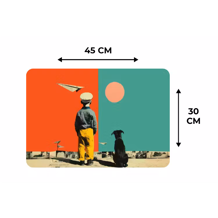 Retro - Jongen - Hond - Rood - Groen Placemat vinyl groot -specs
