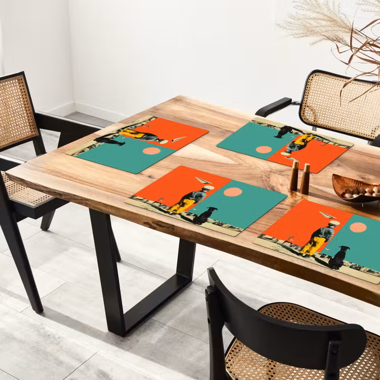 Retro - Jongen - Hond - Rood - Groen Placemat vinyl groot -zzsfeer4_Kitchenyeah-website