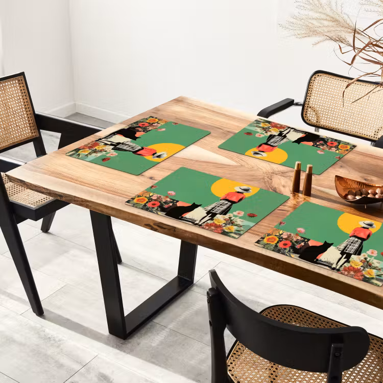 Retro - Meisje - Kat - Zon Placemat vinyl groot -zzsfeer4_Kitchenyeah-website
