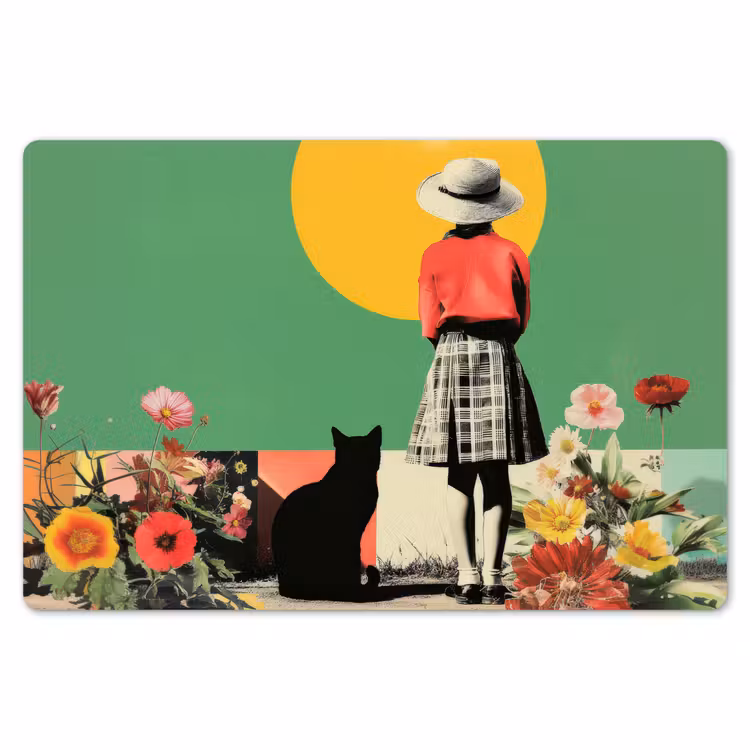 Retro - Meisje - Kat - Zon Placemat vinyl groot -zzsfeer1_Kitchenyeah-website