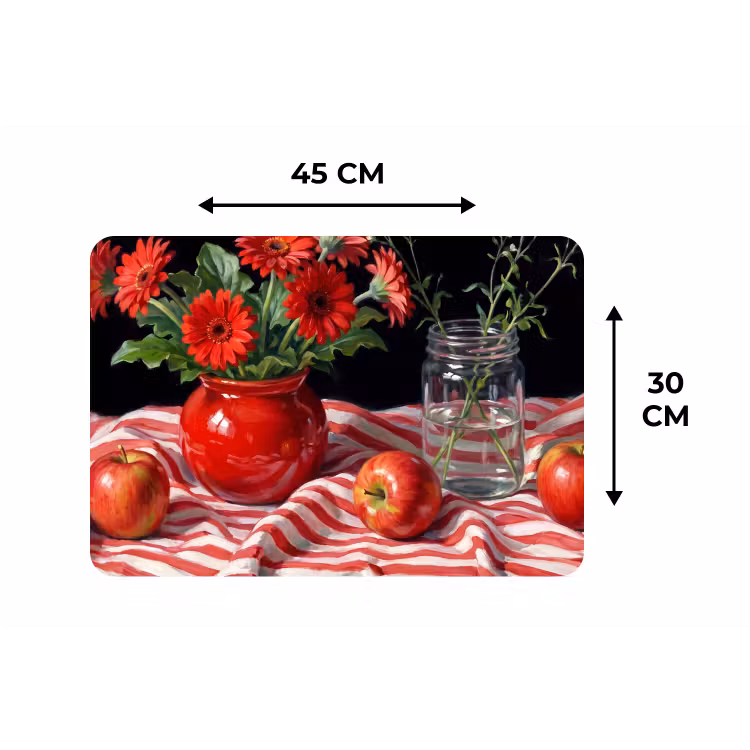 Placemat - 6 stuks - Rode bloemen - Vaas - Rode bloemen - Vaas Placemat vinyl groot