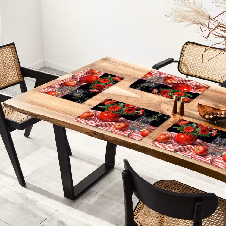 Placemat - 6 stuks - Rode bloemen - Vaas - Rode bloemen - Vaas Placemat vinyl groot