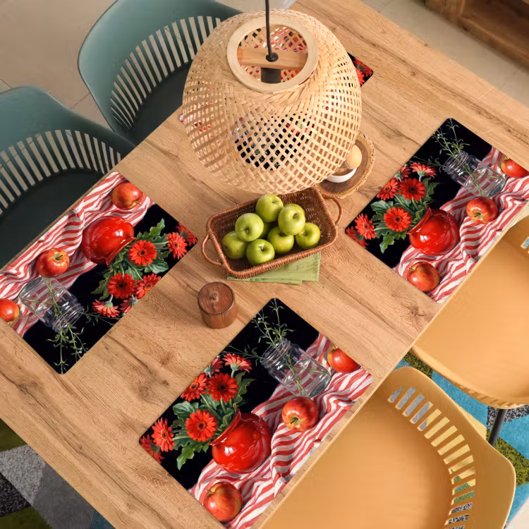 Placemat - 6 stuks - Rode bloemen - Vaas - Rode bloemen - Vaas Placemat vinyl groot