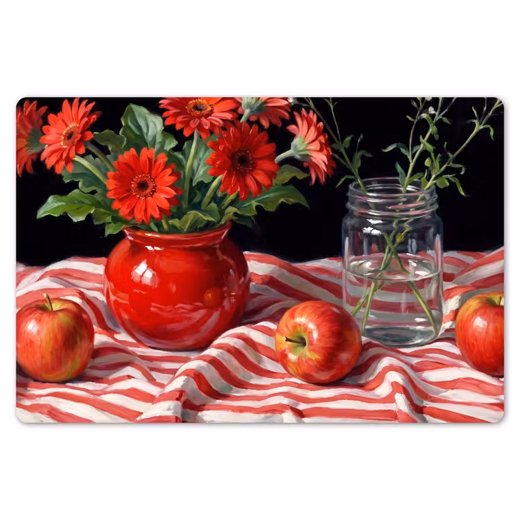 Placemat - 6 stuks - Rode bloemen - Vaas - Rode bloemen - Vaas Placemat vinyl groot